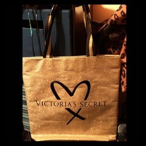 Victoria's secret gold glitter tote